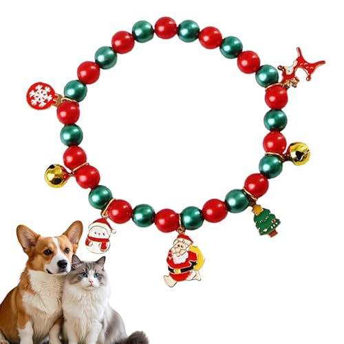 クリスマス犬用カラー | 子犬用ネックレス - 雪だるま 雪の結晶 クリスマスツリー エルクペンダントとリボンベル付き - 小型犬 猫用 冬休みホリデー