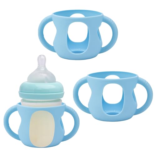 3uds Fundas de Silicona para Biberones para Philips Avent, Diseño Curvo Funda Silicona para Biberones Soporte Antirroturas Protector Biberones Compatible con Philips Avent 120ml(Azul)