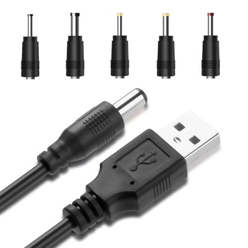 USB to DC Power Cable 5V Universal,USB to DC,5 Connectors,2.5x0.7mm,3.0x1.0mm,3.5x1.35mm,4.0x1.7mm 5.5 x 2.1mm Applicable to Laptops, Router, Bluetooth Speakers vibrator charger