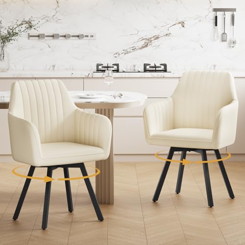 Ckaff Lot de 2 Chaise Pivotante Salle à Manger, Chaise de Cuisine Rembourrée Pivotante à 360° avec Accoudoirs, Chaises Salle à Manger en Velours pour...