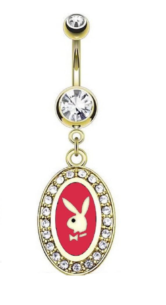Amazon.com: Playboy Belly Button Ring Multi Paved Gems on Bunny Dangle