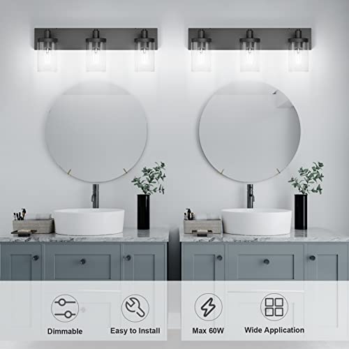 Image of Aipsun Black Vanity Light for Bathroom 3 Light Farmhouse Bathroom Lights Fixtures Over Mirror with Clear Glass Shade(Exclude Bulb)