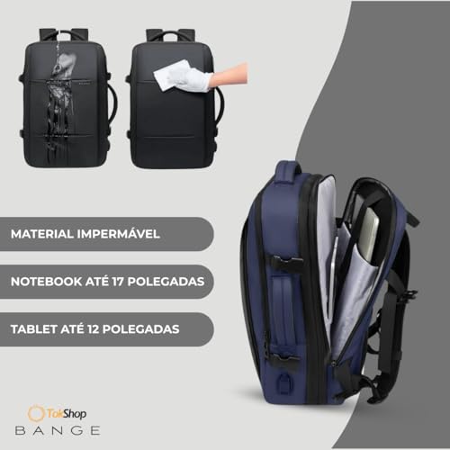 BANGE Mochila Executiva Masculina Reforçada de 40L Expansível Antifurto Impermeável para Notebooks d