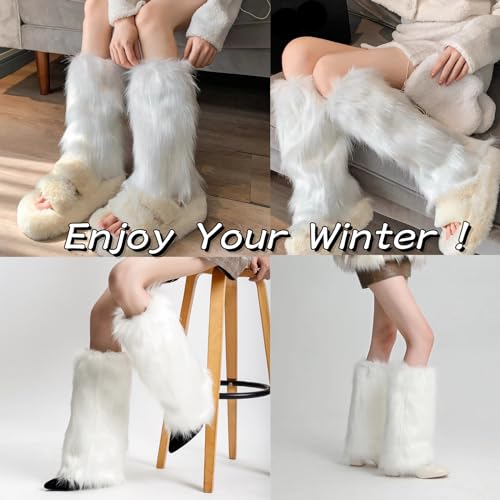 Image of Peecabe Winter Women Faux Fur Fluffy Leg Warmers Fuzzy Long Boot Covers Furry For Christmas