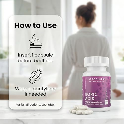 Image of Seroflora Boric Acid Vaginal Suppositories 600mg - 60 Count (30ct, 2 Bottles) Odor Control, Feminine pH Balance & Daily Freshness - Clean Holistic Hygiene for Women - Made in USA