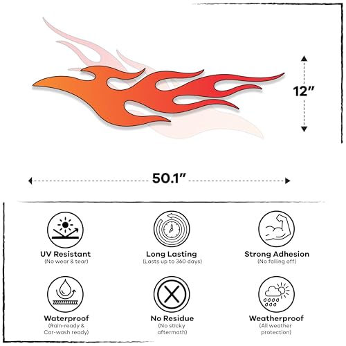 Image of Flame Decals for Cars, Fire Stickers - Flame Decals, Compatible with Sedan, SUV, Pickup Truck, Decoration, 2pcs 12 inch x 50 inch
