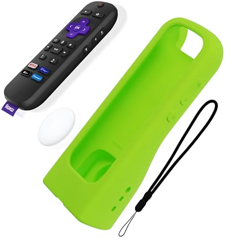 Image of GripStand by 73&Sunny Silicone Remote Cover for Roku Voice, Stand Up Design, Enhanced Grip, Compatible with TV Streaming Stick Plus 2025 4K /HD /HDR, Fits AirTag & Tile Mate, Lime Glow