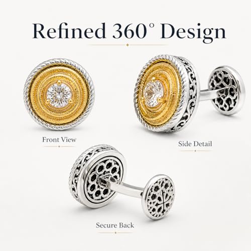 Image of Cuff Links Mens, Cufflinks for Men, Men's Cuff Links for Wedding, Business, Father's Day, Gift for Men, 18K Gold Plated with Luxury Wooden Gift Box