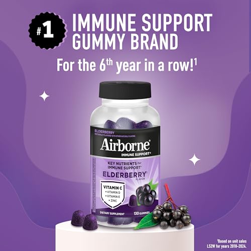 Image of Airborne Elderberry Immune Support Zinc, Vitamin C, D & E Gummies, 130ct