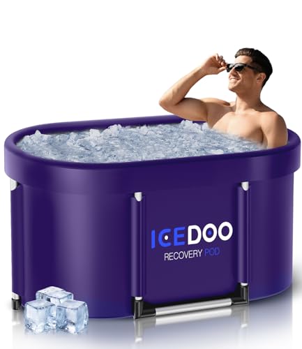 Wxtkkom Upgraded 132 Gal XXL Large Oval Ice Bath with Air Ring, Multi-Layered Portable Cold Plunge Tub for Athletes, Foldable & Inflatable Cold Tub Recovery at Home, Outdoors,Gym Use Bathtubs - Purple