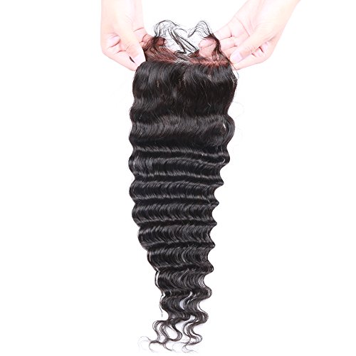 Beata Hair Deep Wave Closure Size 4"x4" Virgin Brazilian Human Hair Bleached Knots Free Part Top Front Lace Closure 16inch