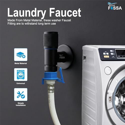 Image of Fossa Galaxy Washing Machine Faucet Stainless Steel - Wall Mounted Water Tap for Toilet, Dishwasher, Laundry | Space-Efficient Multi-Use Angle Cock with Easy Grip Control | Black (Matte Finish)