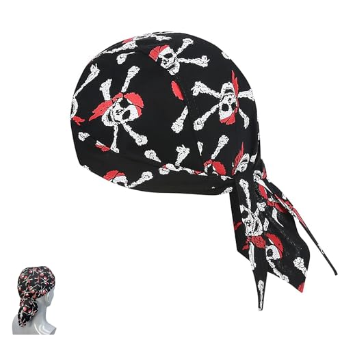 Rag Skull Cap Black Pirate Hat Wraps Breathable Helmet Sweat Wicking Head Bandana Black Cycling Sport Headwear Sun UV Protection
