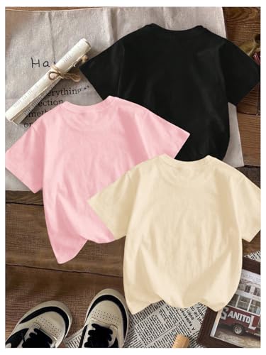 Image of RoseSeek Girl's Shirts 3 Packs Star Butterfly Graphic Tees Crew Neck Short Sleeve T Shirt Casual Tops