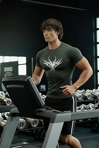 Image of Men Polyster Lycra Printed Half Sleeves Compression T-Shirt for Gym