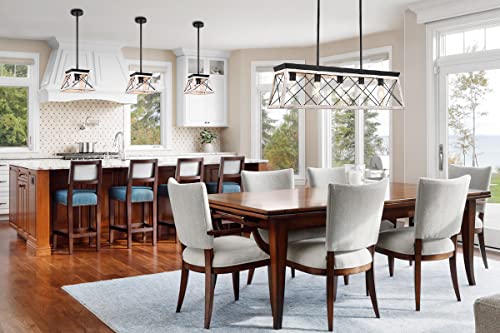 Merbotin Farmhouse Chandelier 5 Light Kitchen Island Lighting Rustic White Wood Finish Dining Room Light Fixture Adjustable Height Chandeliers Distressed Pendant Light Over Pool Table - Image 5