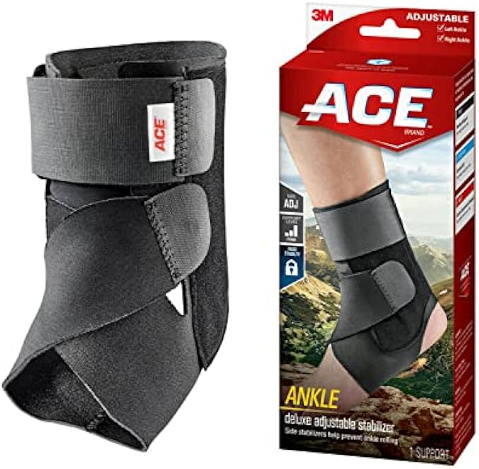 ACE Brand Deluxe Adjustable Ankle Stabilizer, Firm Stabilizing Support for Weak, Sore or Injured Joints, Adjustable Ankle Brace, Breathable, One Size Fits Most