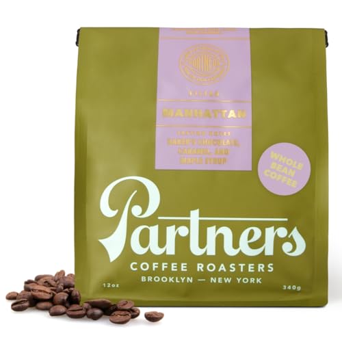 PARTNERS COFFEE ROASTERS - Whole Bean Coffee (Manhattan - Dark Roast) 12oz - Rich, Deep, & Flavorful Omniroast - Whole Coffee Beans - Lab Tested for Mycotoxins & Heavy Metals - Hand Roasted in NYC