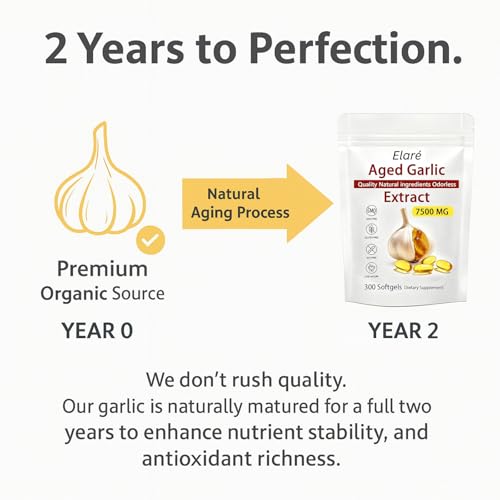 image for Elare Aged Garlic Extract – 300 Count 7500mg Odorless Organic Garlic