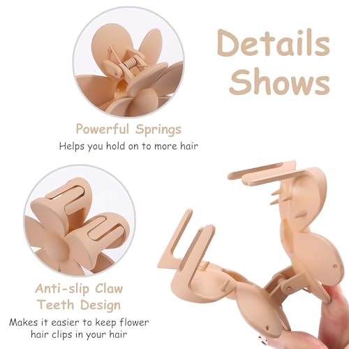 8Pcs Assortment Large Claw Clips for Women,Flower Claw Clips for Thick Hair,Non-Slip Hair Accessories with Multi-Styles,Neutral Colors Hair Claw Clips (Warm color C) - Image 3