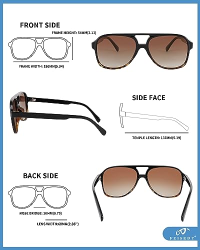 Image of FEISEDY Vintage Retro 70s Plastic Aviator Sunglasses Women Men Classic Large Squared Frame B2751