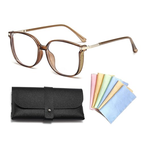 Tiliraiy Beautyfeii Reading Glasses - Bf Bling Bifocal Reading Glasses Women's Fashion Large Frame Round Sparkly Anti-Blue Light (Brown, 2.5)