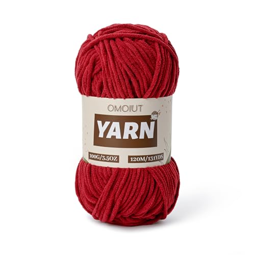 Image of Plush Chenille Chunky Crochet Yarn - Baby Yarn for Crocheting Soft - Velvet Yarns Knitting for Blankets Crafts - Fluffy Amigurumi Yarns 100g / 131yd (Burgundy)