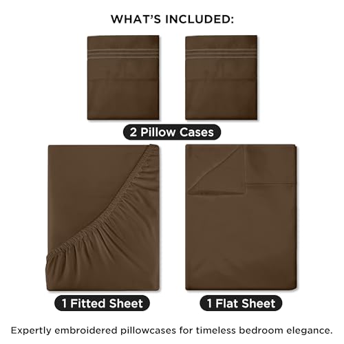 Image of ROYALE LINENS 4 Piece King Sheets Set - Soft Brushed 1800 Microfiber Bedding - 1 Fitted, 1 Flat Sheet, 2 Pillow Cases - Wrinkle Free & Fade Resistant - Hotel Luxury Bed Sheets (Chocolate Brown, King)