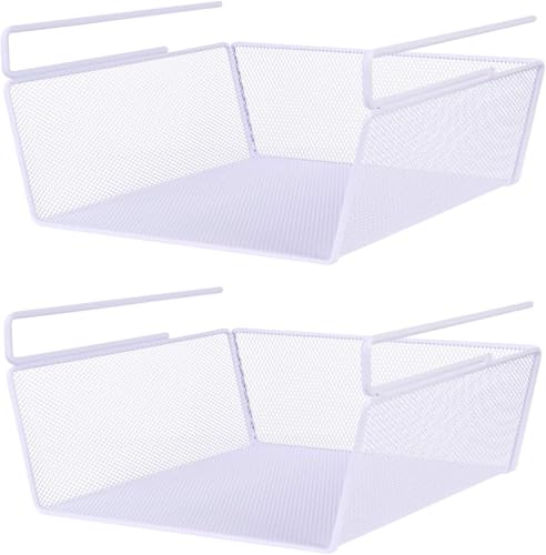 Image of Styleys Under Shelf Baskets - Mesh Wire Rack Shelf Organizer Hanging Baskets for Office Kitchen Pantry Organization and Storage (12-inch, White), 2 Pieces - S11036A