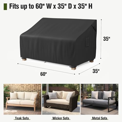 Image of MR. COVER 2-Seater Patio Loveseat Cover, Patio Furniture Covers Waterproof for Sofa, Heavy Duty Outdoor Couch Covers with Air Vent and Handles, Durable Anti UV and Fits up to 60 inchW x 35 inchD x 35 inchH, Black