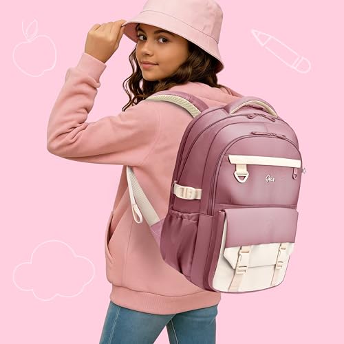 Image of Gear Grace 19 inch /40L Large Water Resistant School Bag | Casual Backpack | Daypack | Travel Backpack | Kids Bag for Boys /Girls (Pink - Cream)