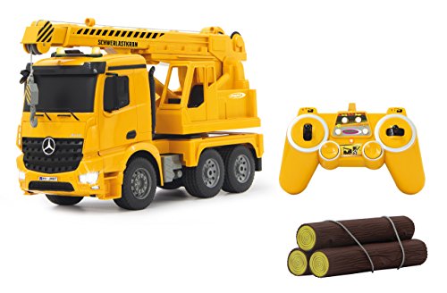 JAMARA 404950 - Schwerlastkran Mercedes Arocs 1:20 2,4G - drehbarer und ausfahrbarer Kran, Seil Heben/senken, realistischer Motorsound, Hupe, Rückfahrwarnsound, 4 Radantrieb,gelbe LED Signallichter