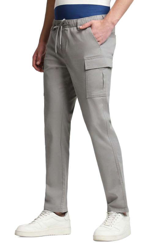 Image of Dennis Lingo Men's Cotton Lycra Full Length Solid Slim Fit Cargo Trousers