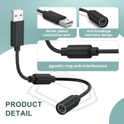 Replacement for Xbox 360 Controller Cable,Xbox to USB Breakaway Cable for Logitech G920 G923 G27 G29, Thrustmaster 458 Spider, RockSmith Game
