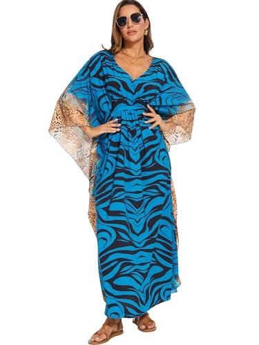 Image of Moss Rose Kaftan Dresses for Women V Neck Summer Swimsuit Cover up Caftan Maxi Beach Dresses