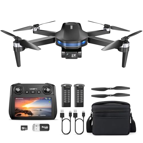 GPS Drone with EIS 2K Camera for Adults, 7.22 inch Screen on Remote Controller, 64 Mins Flight, Long Range Transmission, 3 Speed Adjustable, Follow Me, AI Track, AI Night Shot, Auto Return, Lightweight and Foldable RC Drones for Beginner Toy Gifts, Under 249g