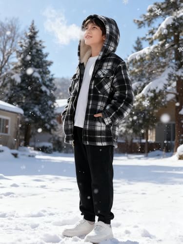 Image of Boys Fleece Jacket with Hood Unisex Child Sherpa Lined Zip Up Warm Coat Hooded Sweatshirt Outerwear