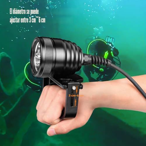 Linterna de buceo WD70 diseño dividido cable 3000 lúmenes submarina 6
