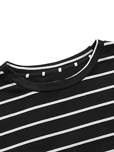 Romwe Women's Plus Size Loose Ruffle Hem Short Sleeve Casual Peplum Blouse Top Black Stripes 4Xl #TOP2