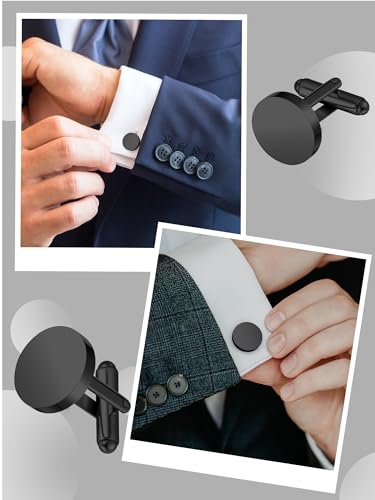 Image of Newcotte 5 Pairs Cufflinks for Men Round Silver Cufflinks Mens Classic Stainless Steel Cuff Links Set for Wedding Gifts