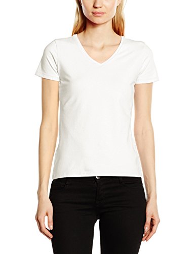 Fruit of the Loom Ladies' 4.7 oz. 100% Sofspun Cotton Jersey Junior V-Neck T-Shirt, Medium, WHITE