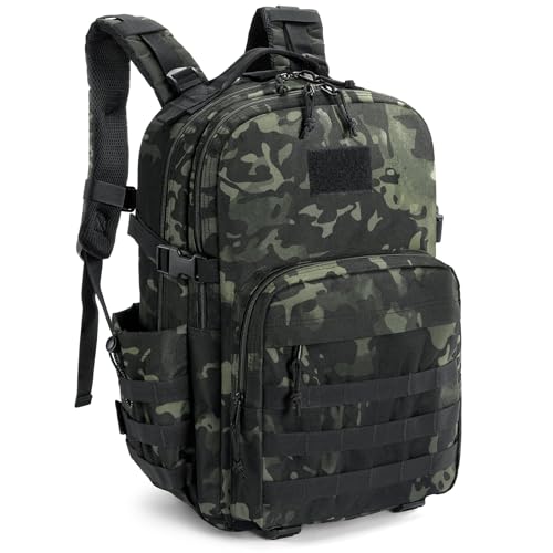 Wiserset Mochila táctica militar de 40 l, mochila grande para hombre y mujer, mochila de senderismo con bolsa para botella de agua, mochila militar para camping, senderismo, caza, color negro CP
