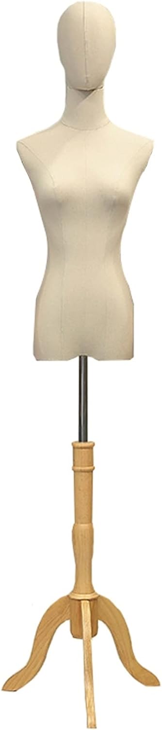 Female Manikin Dress Form with Wooden Base & Cloth Head,Adjustable Stand Full Body Wedding Dress Mannequin Rack,Store Clothing Display Stand,Tripod Stand2-S,Sqaure Base2,M