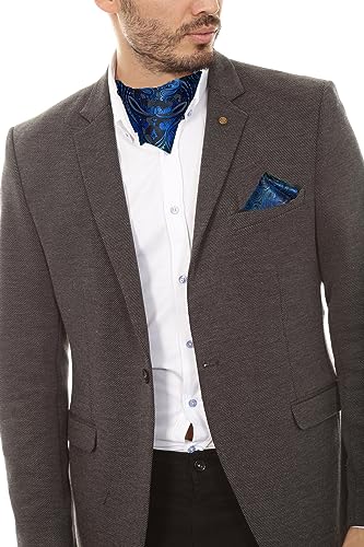 Image of DiBanGu Mens Silk Ascot Ties Paisley Jacquard Woven Cravat and Pocket Square Cufflinks with Lapel Pin for Business Wedding