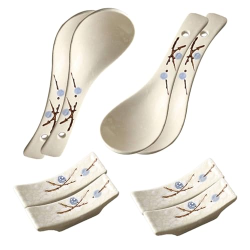 Une cuillère à thé, Porte-baguettes en céramique, repose-baguettes de couleur unie, support de baguettes de dîner for la décoration de la maison, cuillère en céramique, petite cuillère(Blueberry)