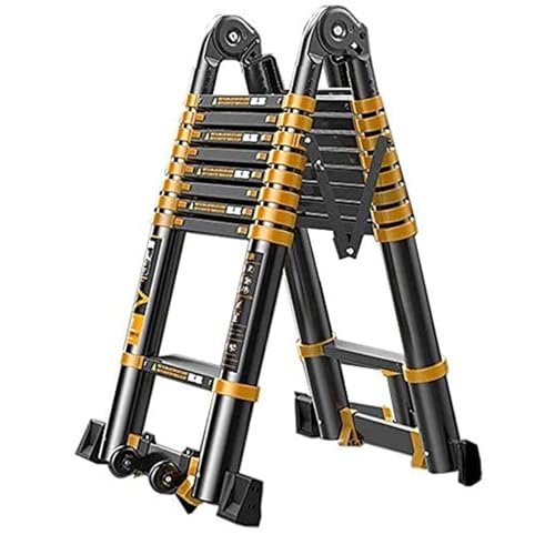 Escalera telescópica de 4,1 m, extensión plegable de aluminio ligero, marco en A, capacidad de carga de 200 kg, escalera multiusos portátil para uso doméstico y exterior