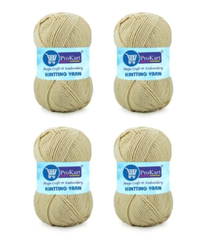 Image of ProKart Premium 4 Ply Woolen Knitting Yarn, Light Beige (100g x 4 Pack). Soft Yarn for Knitting, Crochet and Crafts. Ideal for Sweaters, Scarves, Hats, Baby wear and DIY Projects.
