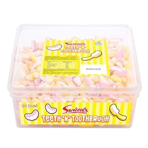 Swizzels Sweet Teeth N Toothbrush Foam Gums Fruit Flavour Sharing Tub Free from Artificial Colours 120 Sweets Approximately