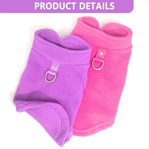 Image of 2 Pack Dog Sweater with Leash Ring Winter Warm Pet Sweater Thick Clothes Coat Fleece Dog Sweaters for Small Dogs Girl Boy for Chihuahua, French Bulldog, Dachshund (Pink,Purple, Small)