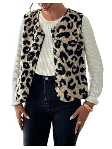 GORGLITTER Gilet sans manches pour femme - Léger - Léo - Veste en polaire - Avec boutons - Pour...